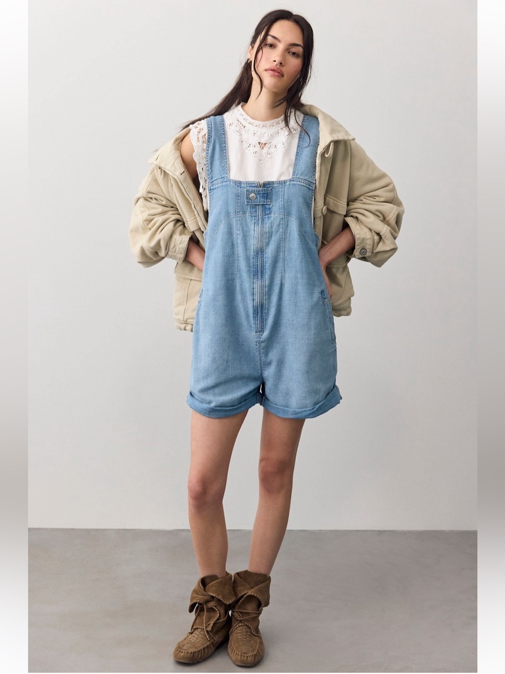 Free People NWT Jude Shortalls Size XS in Light Indigo